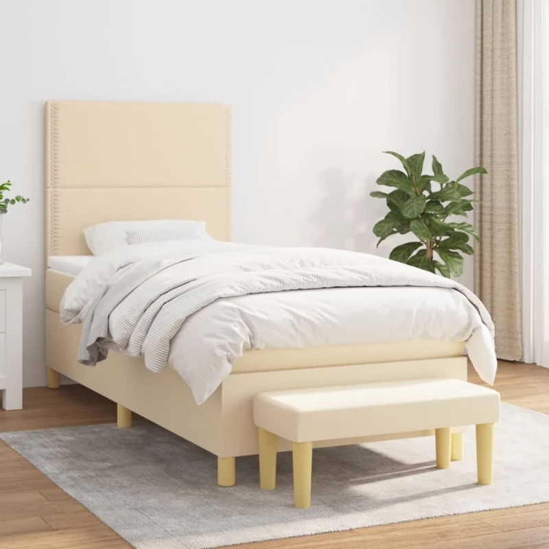 Κρεβάτι Boxspring με Στρώμα Κρεμ 100 x 200 εκ. Υφασμάτινο Κρεμ 3137058