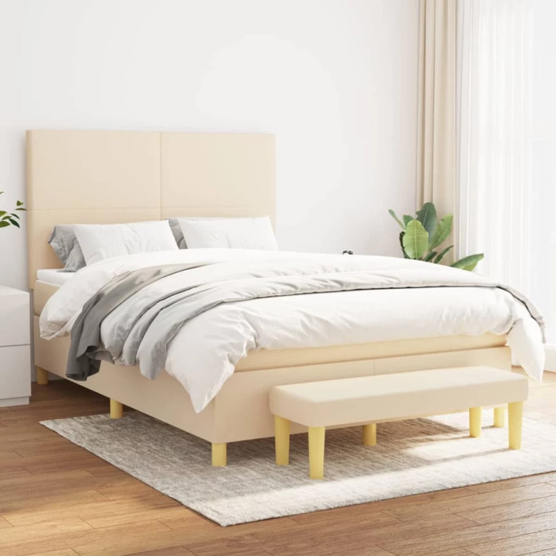 Κρεβάτι Boxspring με Στρώμα Κρεμ 140x200 εκ. Υφασμάτινο Κρεμ 3137002