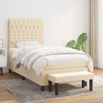 Κρεβάτι Boxspring με Στρώμα Κρεμ 100 x 200 εκ. Υφασμάτινο Κρεμ 3136818