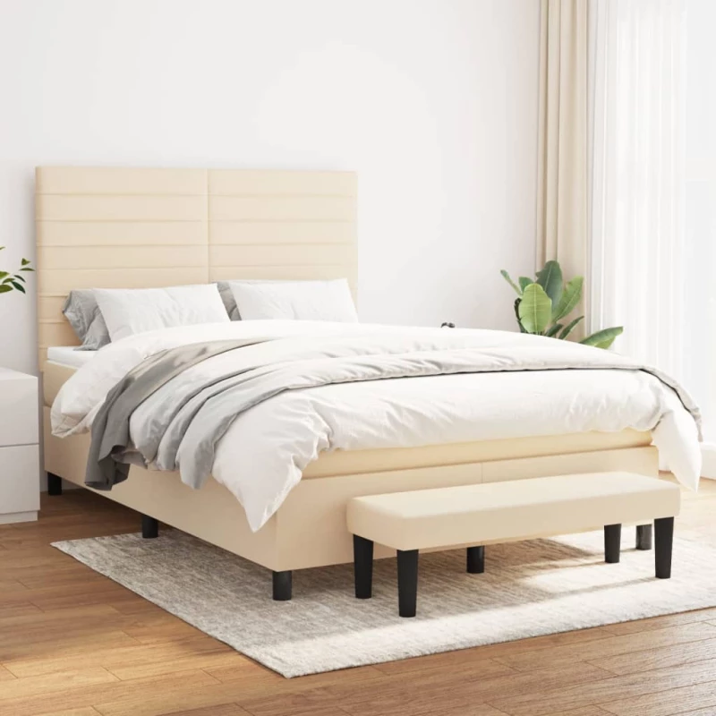 Κρεβάτι Boxspring με Στρώμα Κρεμ 140x190 εκ. Υφασμάτινο Κρεμ 3136674