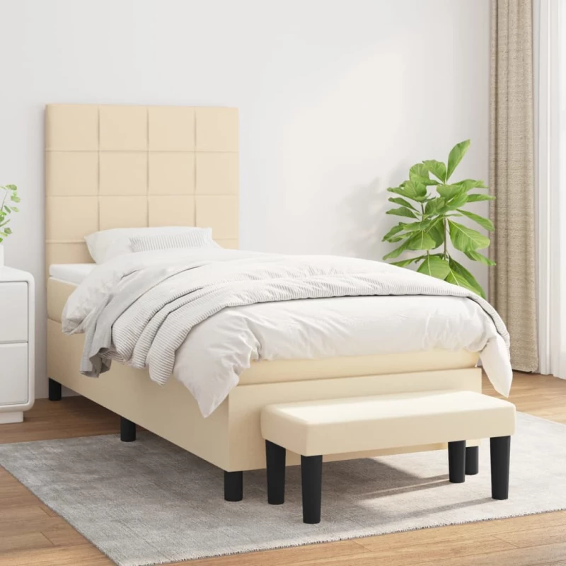 Κρεβάτι Boxspring με Στρώμα Κρεμ 90x190 εκ.Υφασμάτινο Κρεμ 3136562