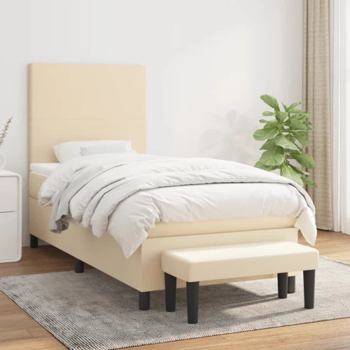 Κρεβάτι Boxspring με Στρώμα Κρεμ 80 x 200 εκ. Υφασμάτινο Κρεμ 3136394