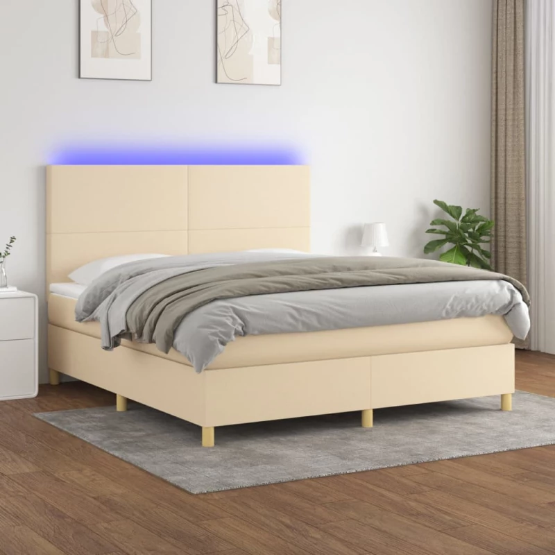 Κρεβάτι Boxspring με Στρώμα & LED Κρεμ 160x200 εκ. Υφασμάτινο Κρεμ 3135290