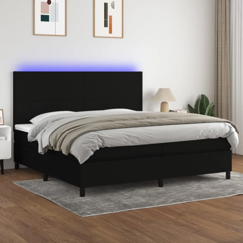 Κρεβάτι Boxspring με Στρώμα & LED Μαύρο 200x200 εκ. Υφασμάτινο Μαύρο 3134743