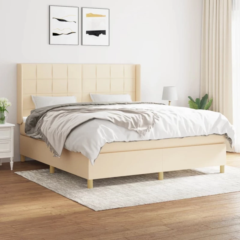 Κρεβάτι Boxspring με Στρώμα Κρεμ 180x200 εκ. Υφασμάτινο Κρεμ 3132014