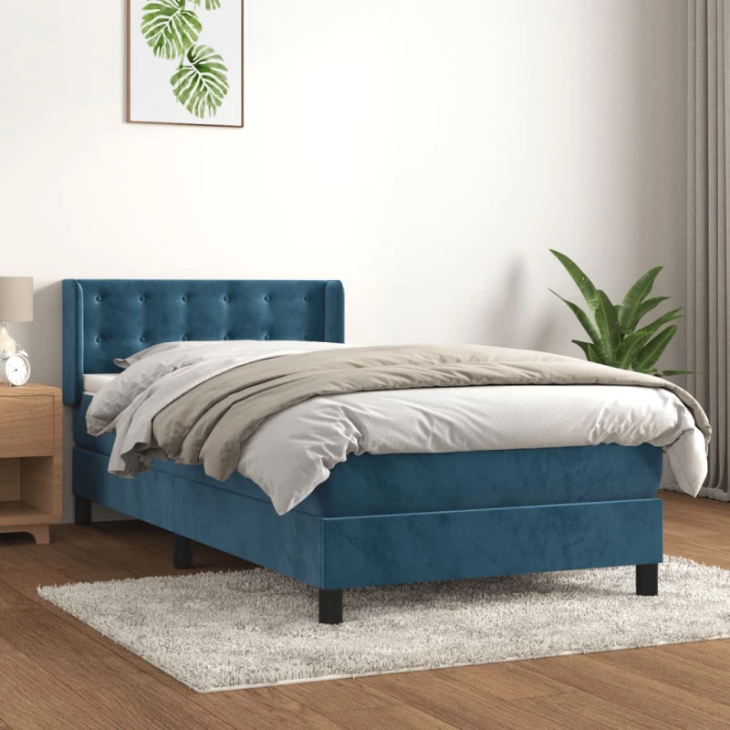 Κρεβάτι Boxspring με Στρώμα Σκούρο Μπλε 90x190 εκ. Βελούδινο Μπλε 3131175