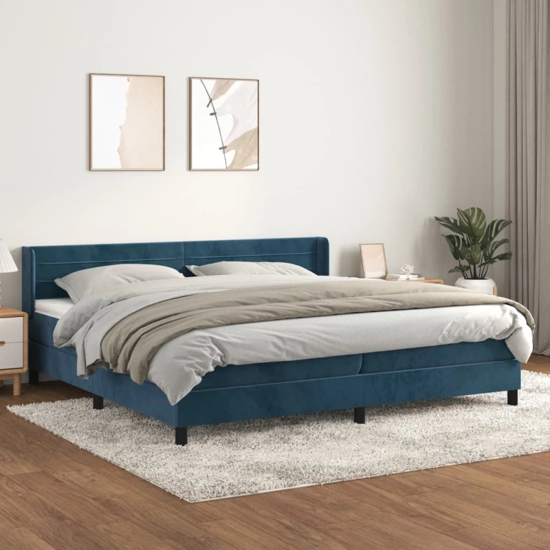 Κρεβάτι Boxspring με Στρώμα Σκούρο Μπλε 200x200 εκ. Βελούδινο Μπλε 3131043