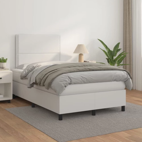 Κρεβάτι Boxspring με Στρώμα Λευκό 120x200εκ.από Συνθετικό Δέρμα Λευκό 3142774