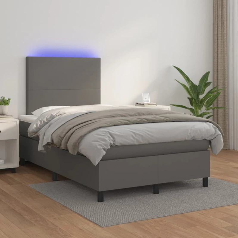 Κρεβάτι Boxspring με Στρώμα & LED Γκρι 120x200 εκ. Συνθ. Δέρμα Γκρι 3135817