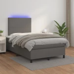 Κρεβάτι Boxspring με Στρώμα & LED Γκρι 120x200 εκ. Συνθ. Δέρμα Γκρι 3135817
