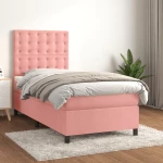 Κρεβάτι Boxspring με Στρώμα Ροζ 90x190 εκ. Βελούδινο Ροζ 3143240