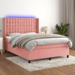 Κρεβάτι Boxspring με Στρώμα & LED Ροζ 140x200 εκ. Βελούδινο Ροζ 3139810