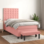 Κρεβάτι Boxspring με Στρώμα Ροζ 90x190 εκ. Βελούδινο Ροζ 3138060