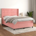 Κρεβάτι Boxspring με Στρώμα Ροζ 140x200 εκ. Βελούδινο Ροζ 3132926