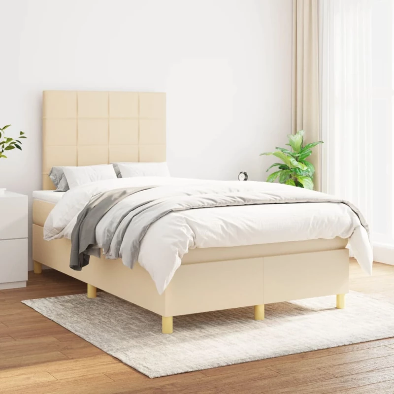 Κρεβάτι Boxspring με Στρώμα Κρεμ 120x200 εκ. Υφασμάτινο Κρεμ 3142326