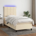 Κρεβάτι Boxspring με Στρώμα & LED Κρεμ 100x200 εκ. Υφασμάτινο Κρεμ 3134858