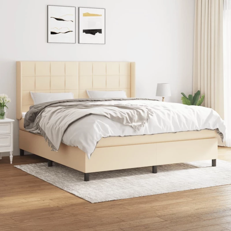 Κρεβάτι Boxspring με Στρώμα Κρεμ 180x200 εκ. Υφασμάτινο Κρεμ 3131454
