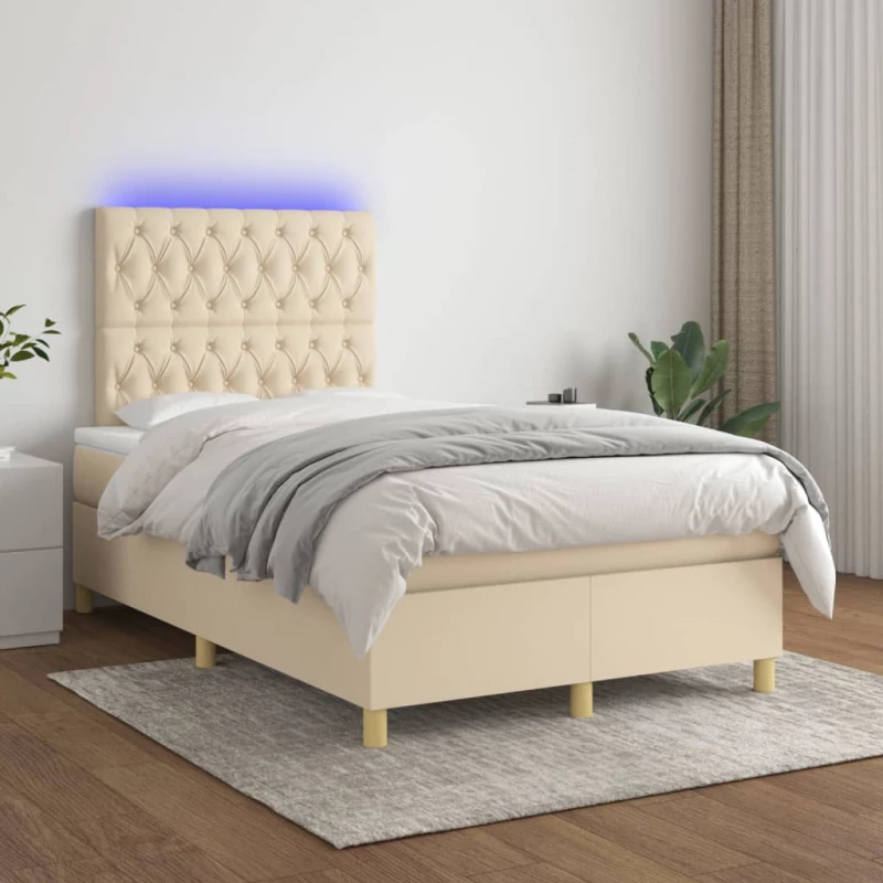 Κρεβάτι Boxspring με Στρώμα & LED Κρεμ 120x200 εκ. Υφασμάτινο Κρεμ 3135666