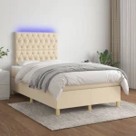 Κρεβάτι Boxspring με Στρώμα & LED Κρεμ 120x200 εκ. Υφασμάτινο Κρεμ 3135666