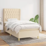 Κρεβάτι Boxspring με Στρώμα Κρεμ 100 x 200 εκ. Υφασμάτινο Κρεμ 3128746