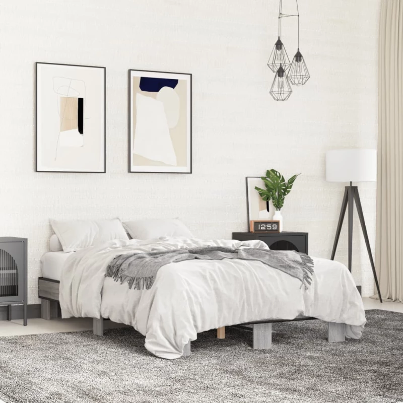 Πλαίσιο Κρεβατιού Γκρι Sonoma 140x200 εκ. Επεξ. Ξύλο & Μέταλλο Γκρι 845860