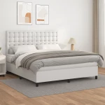 Κρεβάτι Boxspring με Στρώμα Λευκό 160x200εκ.από Συνθετικό Δέρμα Λευκό 3142852