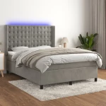 Κρεβάτι Boxspring με Στρώμα & LED Αν.Γκρι 140x200 εκ. Βελούδινο Γκρι 3139805