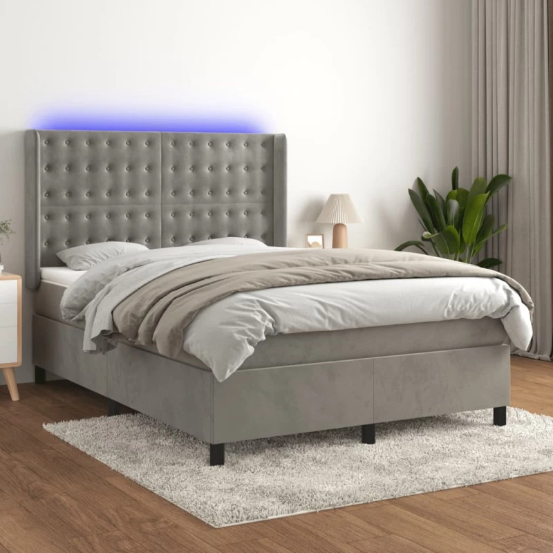 Κρεβάτι Boxspring με Στρώμα & LED Αν.Γκρι 140x200 εκ. Βελούδινο Γκρι 3139805