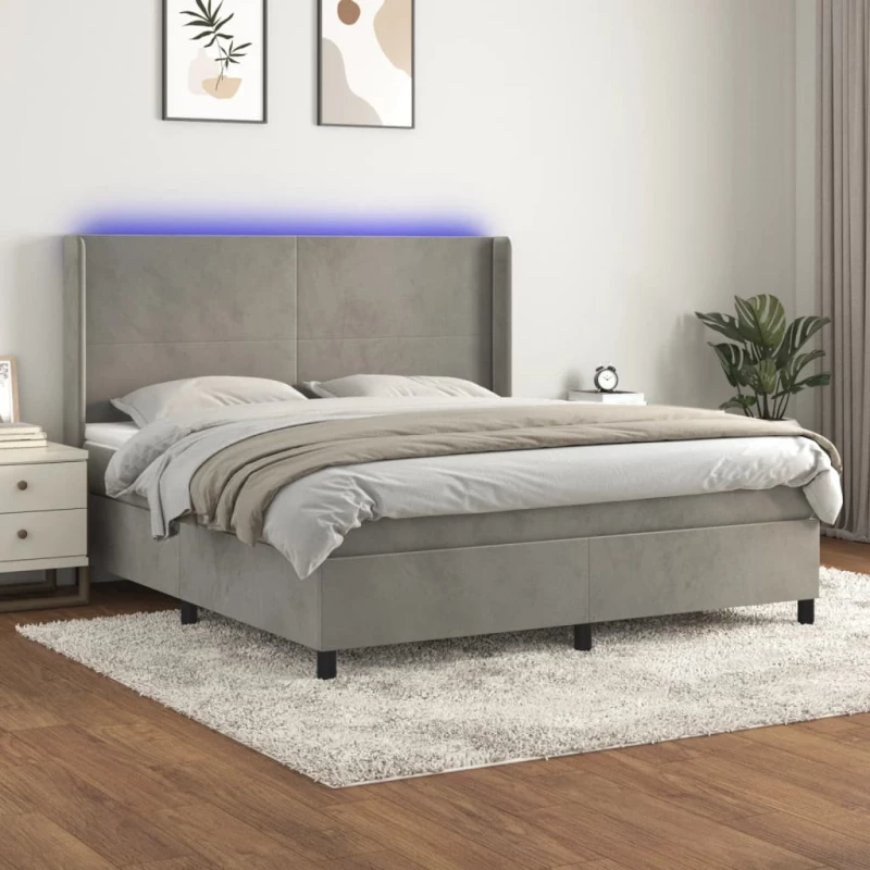 Κρεβάτι Boxspring με Στρώμα & LED Αν.Γκρι 160x200 εκ. Βελούδινο Γκρι 3139451