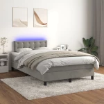 Κρεβάτι Boxspring με Στρώμα & LED Αν.Γκρι 120x200 εκ. Βελούδινο Γκρι 3134633