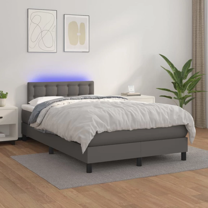 Κρεβάτι Boxspring με Στρώμα & LED Γκρι 120x200 εκ. Συνθ. Δέρμα Γκρι 3134217