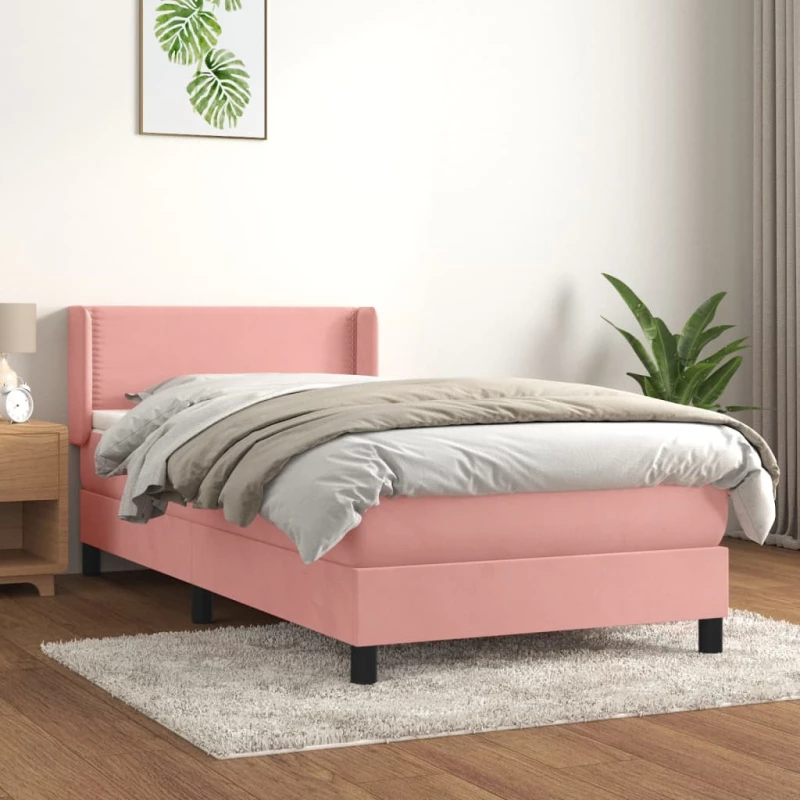 Κρεβάτι Boxspring με Στρώμα Ροζ 100x200 εκ. Βελούδινο Ροζ 3130888