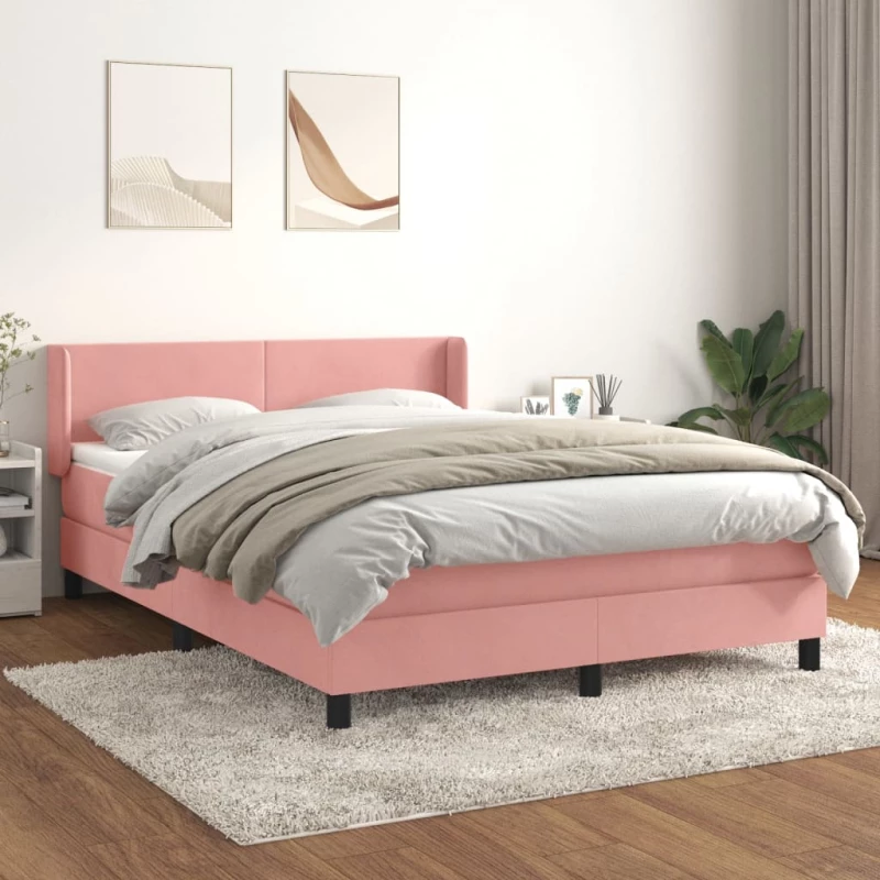 Κρεβάτι Boxspring με Στρώμα Ροζ 140x190 εκ. Βελούδινο Ροζ 3130840