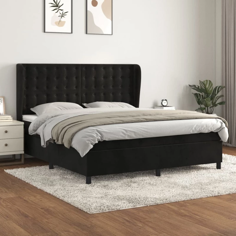 Κρεβάτι Boxspring με Στρώμα Μαύρο 160x200 εκ. Βελούδινο Μαύρο 3129461