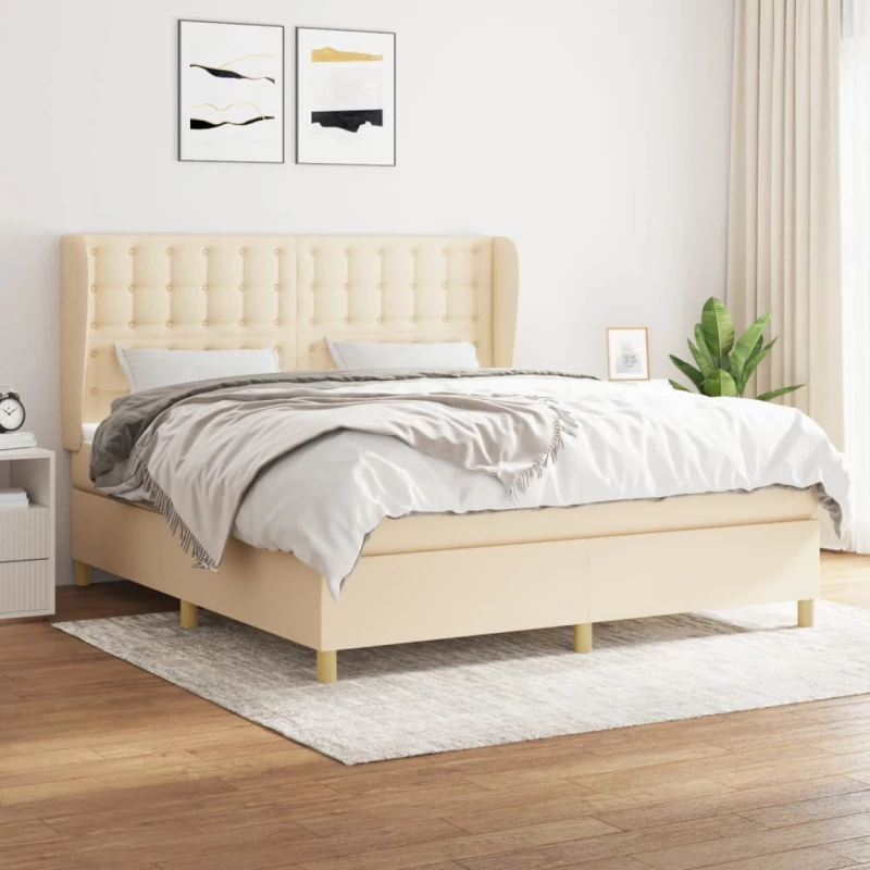 Κρεβάτι Boxspring με Στρώμα Κρεμ 160x200 εκ. Υφασμάτινο Κρεμ 3128858