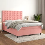 Κρεβάτι Boxspring με Στρώμα Ροζ 140x190 εκ. Βελούδινο Ροζ 3143264