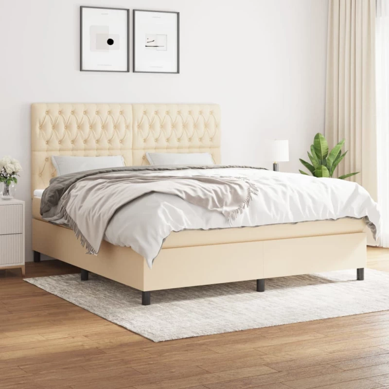 Κρεβάτι Boxspring με Στρώμα Κρεμ 180x200 εκ. Υφασμάτινο Κρεμ 3142038