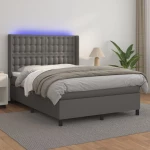 Κρεβάτι Boxspring με Στρώμα & LED Γκρι 140x200 εκ. Συνθ. Δέρμα Γκρι 3139389