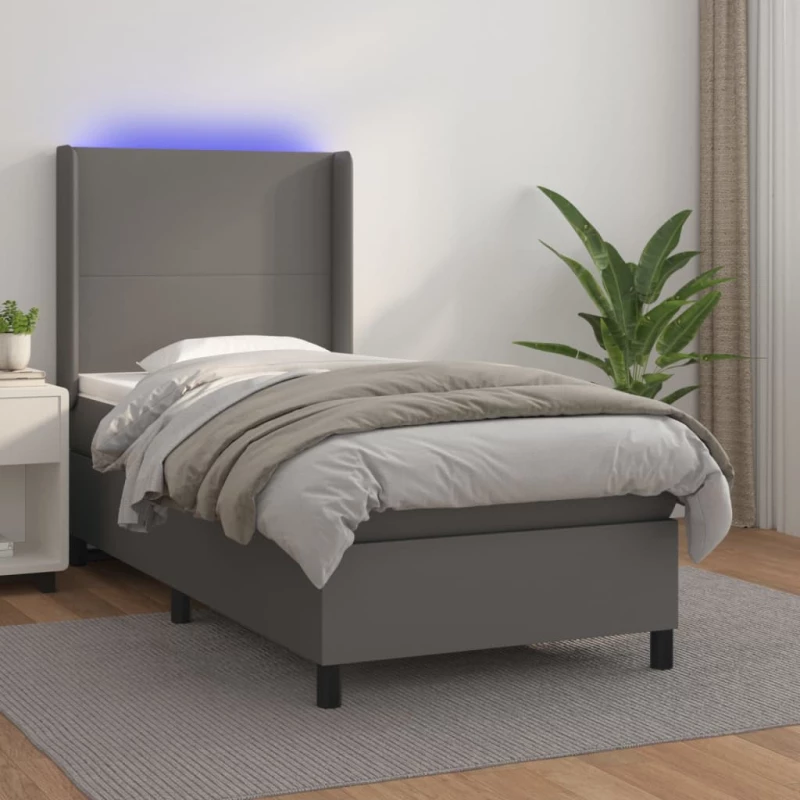Κρεβάτι Boxspring με Στρώμα & LED Γκρι 80x200 εκ. Συνθ. Δέρμα Γκρι 3139233