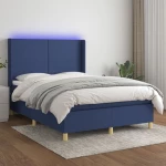 Κρεβάτι Boxspring με Στρώμα & LED Μπλε 140x190 εκ. Υφασμάτινο Μπλε 3138715