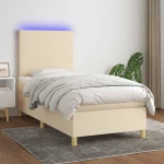 Κρεβάτι Boxspring με Στρώμα & LED Κρεμ 100x200 εκ. Υφασμάτινο Κρεμ 3135258