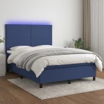 Κρεβάτι Boxspring με Στρώμα & LED Μπλε 140x190 εκ. Υφασμάτινο Μπλε 3134715