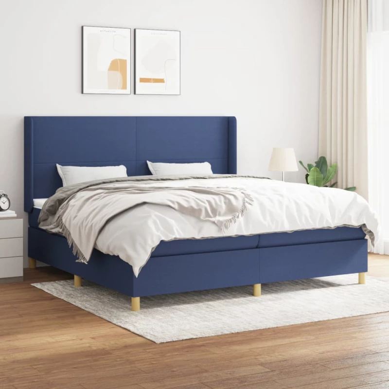 Κρεβάτι Boxspring με Στρώμα Μπλε 200x200 εκ. Υφασμάτινο Μπλε 3131863
