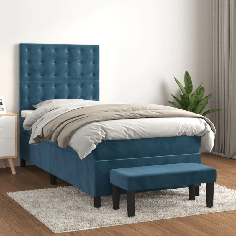 Κρεβάτι Boxspring με Στρώμα Σκούρο Μπλε 90x200 εκ. Βελούδινο Μπλε 3138065