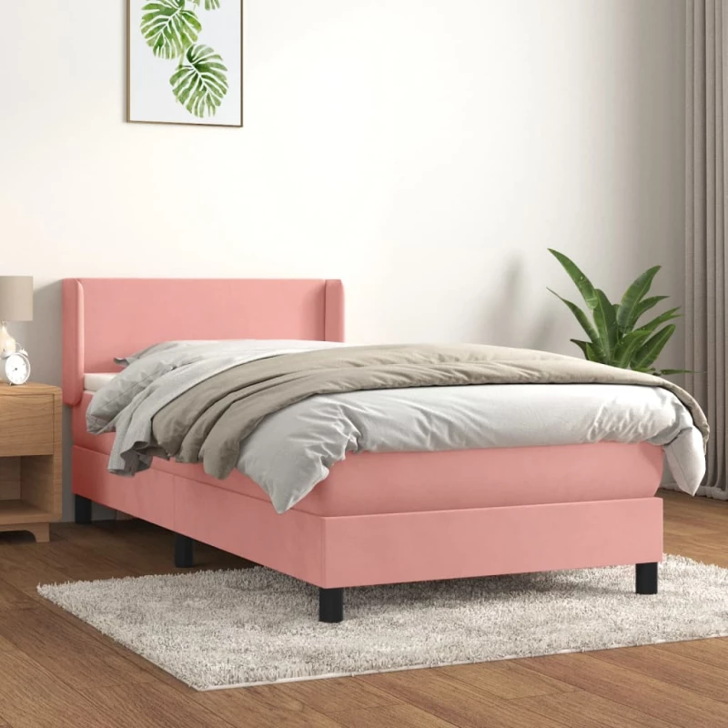 Κρεβάτι Boxspring με Στρώμα Ροζ 90x200 εκ. Βελούδινο Ροζ 3130822