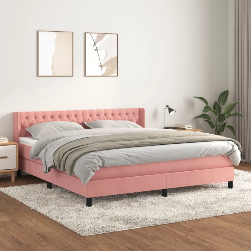Κρεβάτι Boxspring με Στρώμα Ροζ 180x200 εκ. Βελούδινο Ροζ 3131158