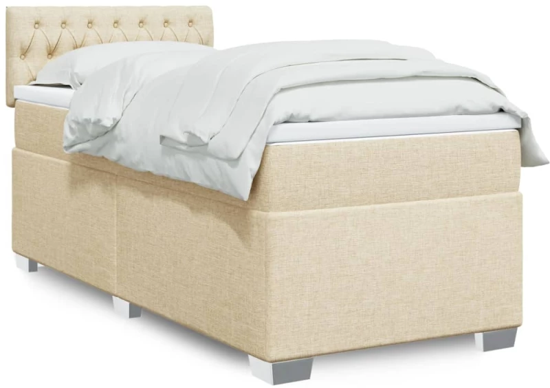 Κρεβάτι Boxspring με Στρώμα Κρεμ 100 x 200 εκ. Υφασμάτινο Κρεμ 3285811