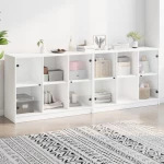 Βιβλιοθήκη με Πόρτες Λευκή 204x37x75 εκ. από Επεξεργ. Ξύλο Λευκό 3206531