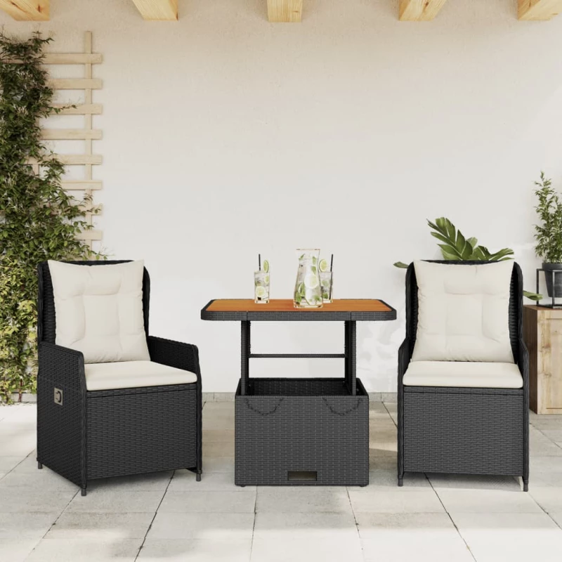 Σετ Επίπλων Bistro 3 τεμ. Μαύρο Συνθετ. Ρατάν με Μαξιλάρια Μαύρο 3262765