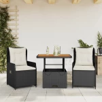Σετ Επίπλων Bistro 3 τεμ. Μαύρο Συνθετ. Ρατάν με Μαξιλάρια Μαύρο 3262765